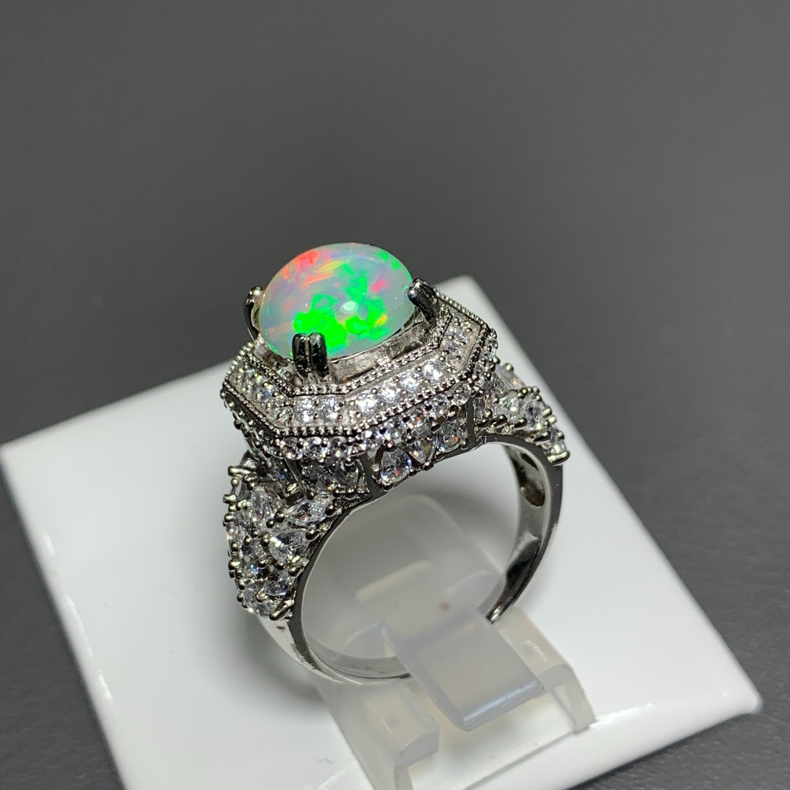 Natural 3.00 Ct Full Fire Ethiopian White Opal Designer 925 Silver Ring