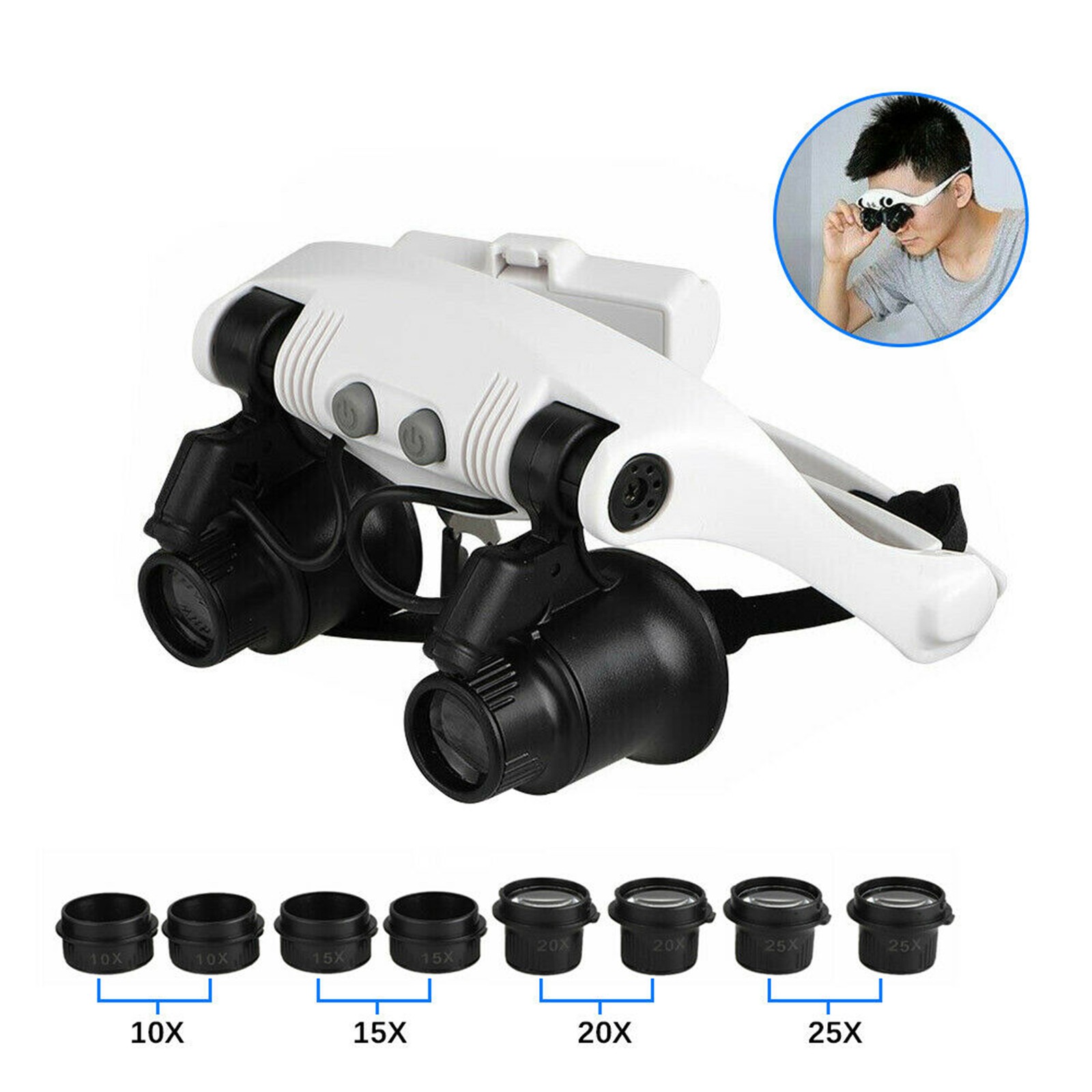 Jewelers Head Headband Magnifier LED Illuminated Visor Magnifying Glasses Loupe