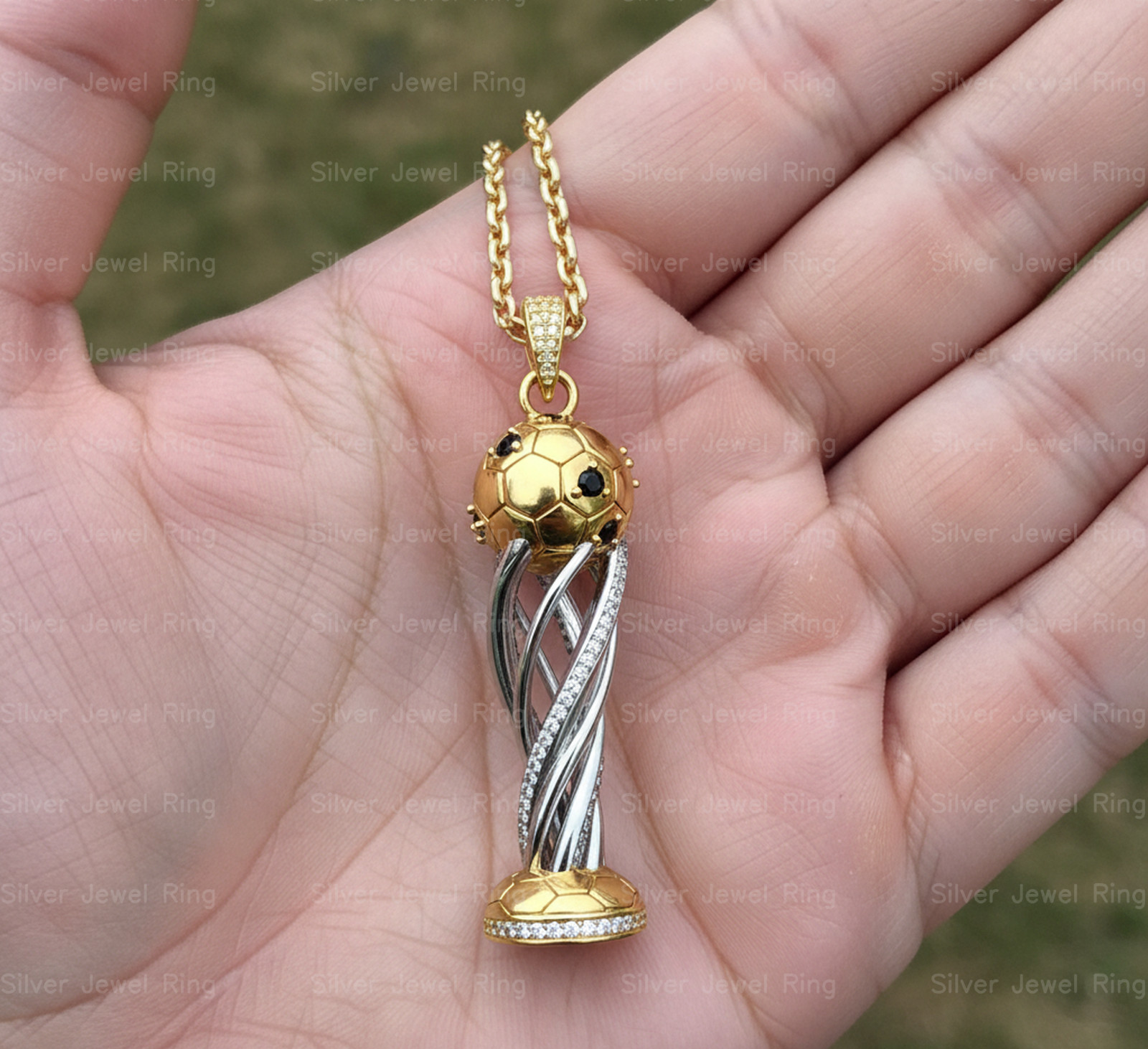 Silver Jewel Ring Football Trophy Sports Soccer Necklace 925 Sterling Silver
