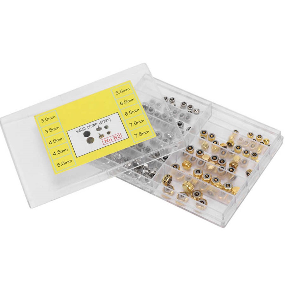 100Pack 3.0‑7.5mm Alloy Watch Crown Head Assortment Watchmaker Repair Box Kit