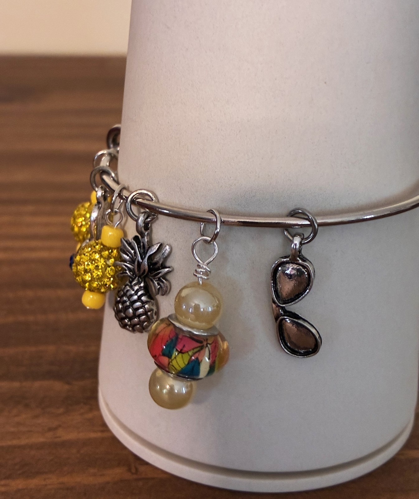 Beach Sandals Pineapple Adjustable Silvertone Charm Bracelet