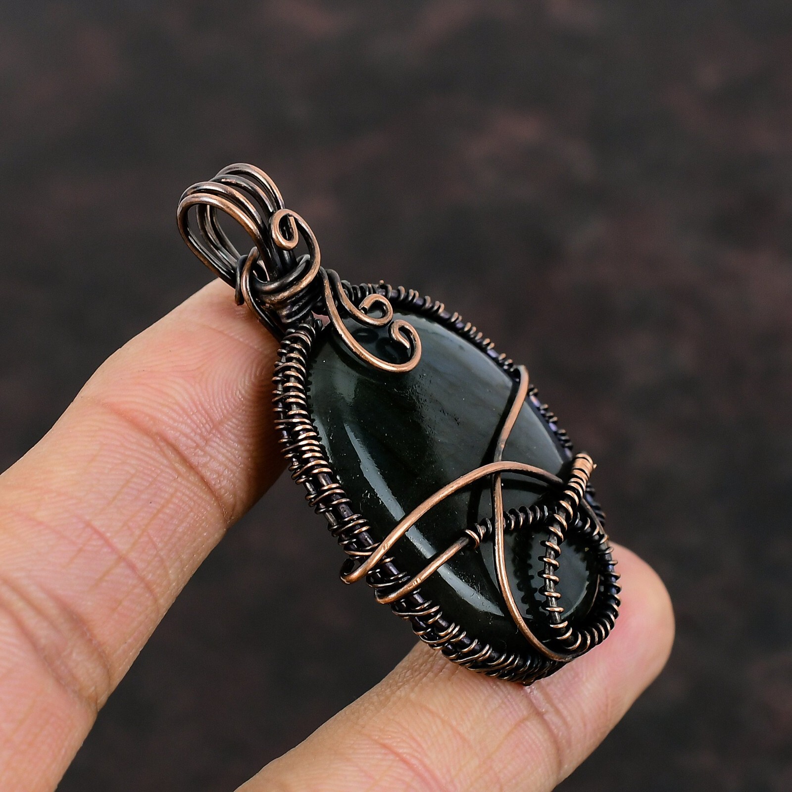 Labradorite Wire Wrapped Pendant Handcrafted Copper Designer Jewelry 2.28″