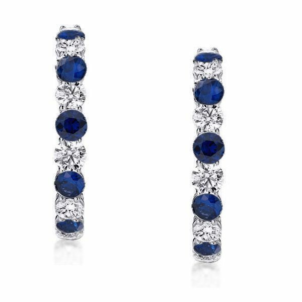 925 Sterling Silver White & Sapphire CZ Hoop Earrings Jewelry Gift For Women