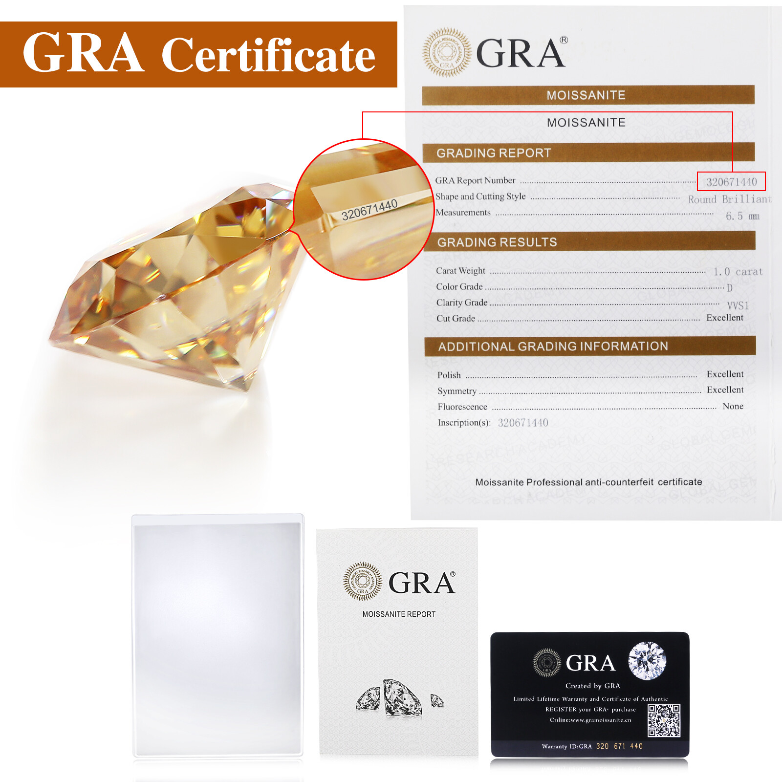 Original Color Loose Moissanite 3-12mm VVS1 Round Cut D Color GRA Certificate