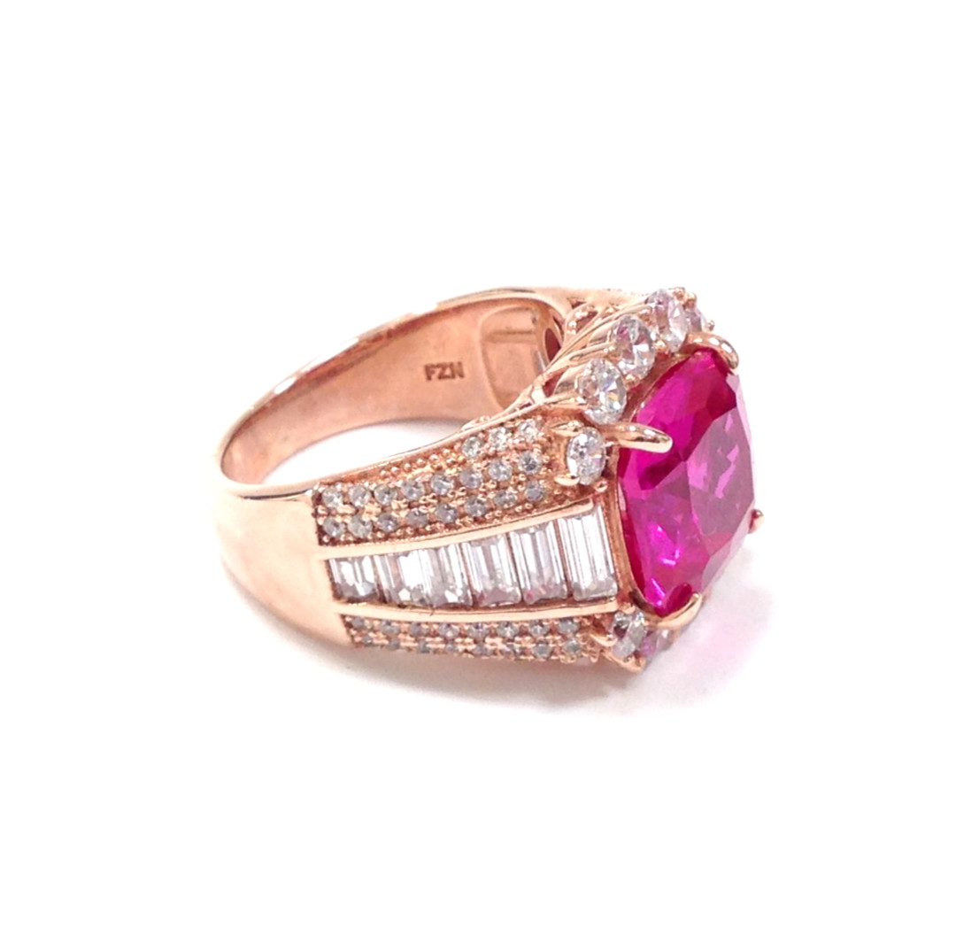 FZN Fuzion Creations Gold Vermeil Sterling Silver Square Pink Stone Ring Sz 6.75