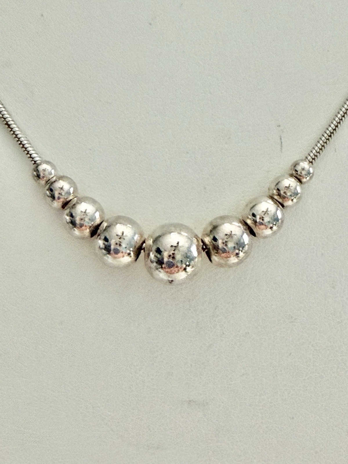 925 Sterling Silver Italy 16” SNAKE chain E/Graduated Ball Beads 6.80g
