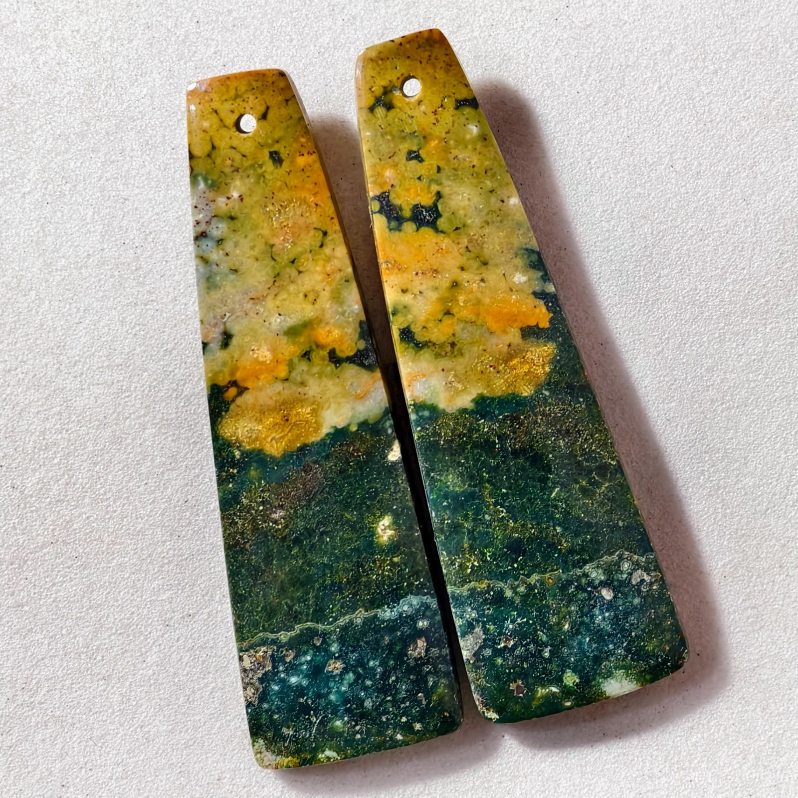 46 Cts Natural Ocean Jasper Drilled Match Pair Cabochon Gemstone 45.6×14.2 MM