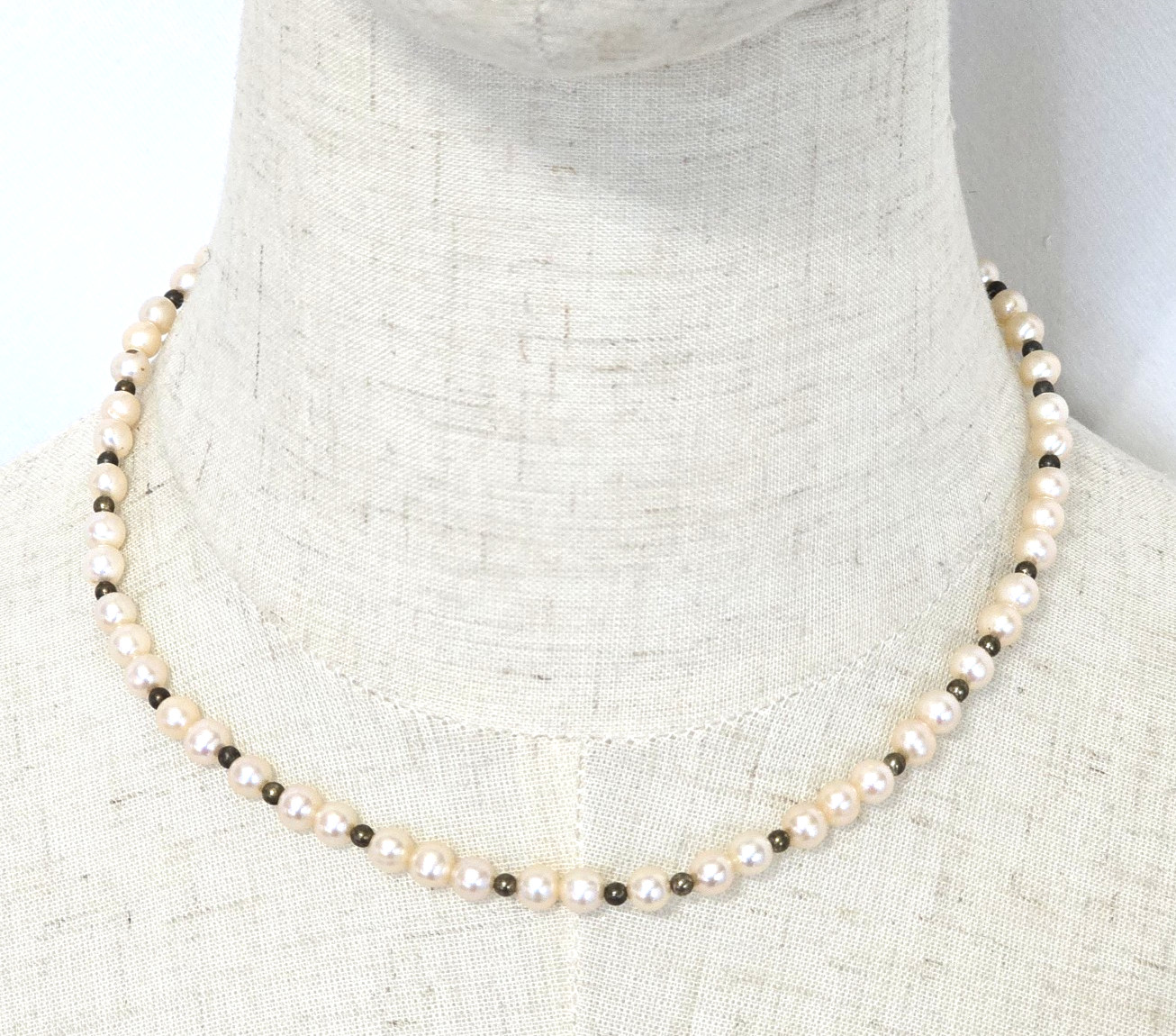 Sterling and Genuine Pearl Beaded Necklace 17 Inches Vintage 6mm Pearls