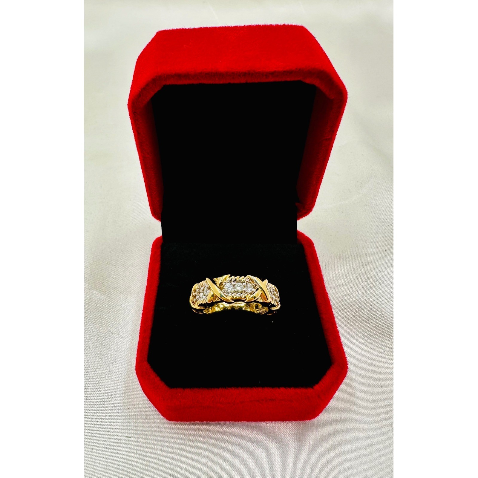 Camrose Cross JBK Gold Tone CZ X Crossover Rope Eternity Ring Size 6 Thailand
