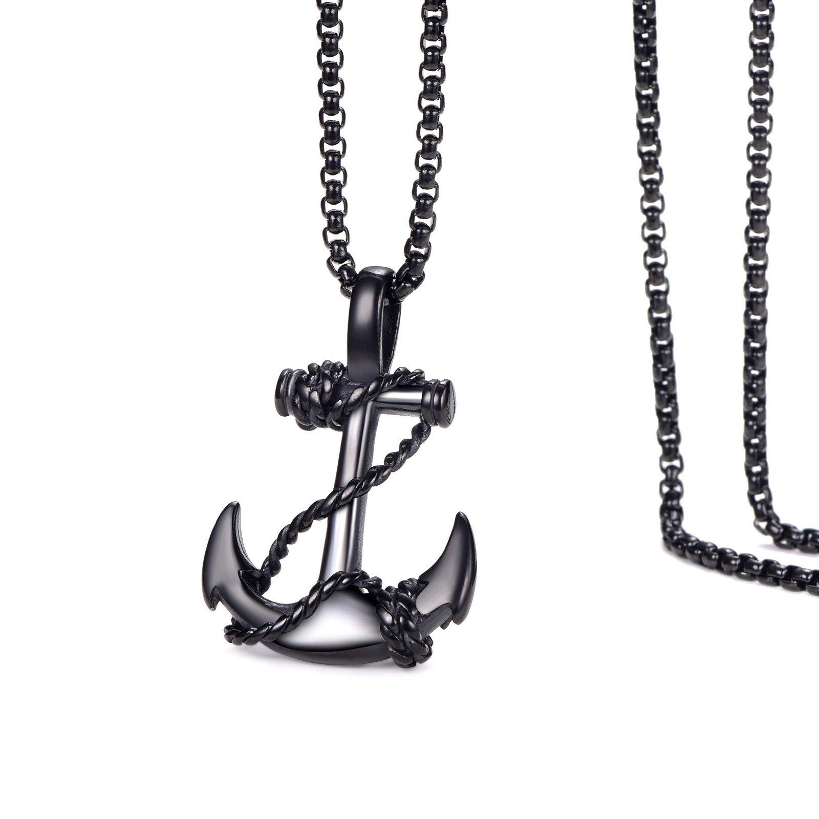 Men’s Vintage Nautical Anchor Necklace, Stainless Steel Pendant with 24″ Chain