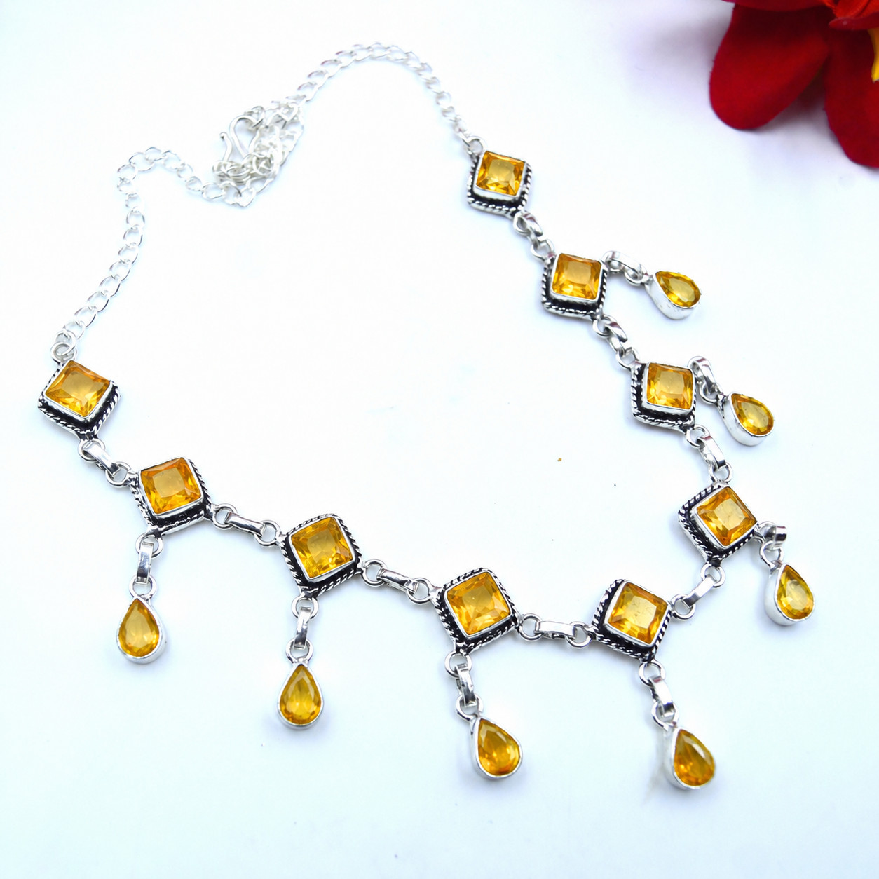 Yellow Citrine Gemstone Handmade 925 Sterling Silver Jewelry Necklace Sz-17-18″