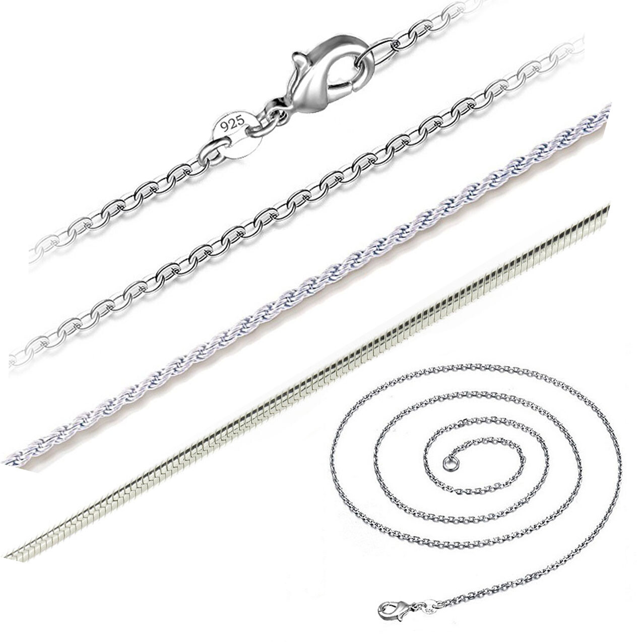 925 Silver Plated 9 Styles Snake Chain Fashion Necklace Women 16″ 18″ 20″ 22″ 24