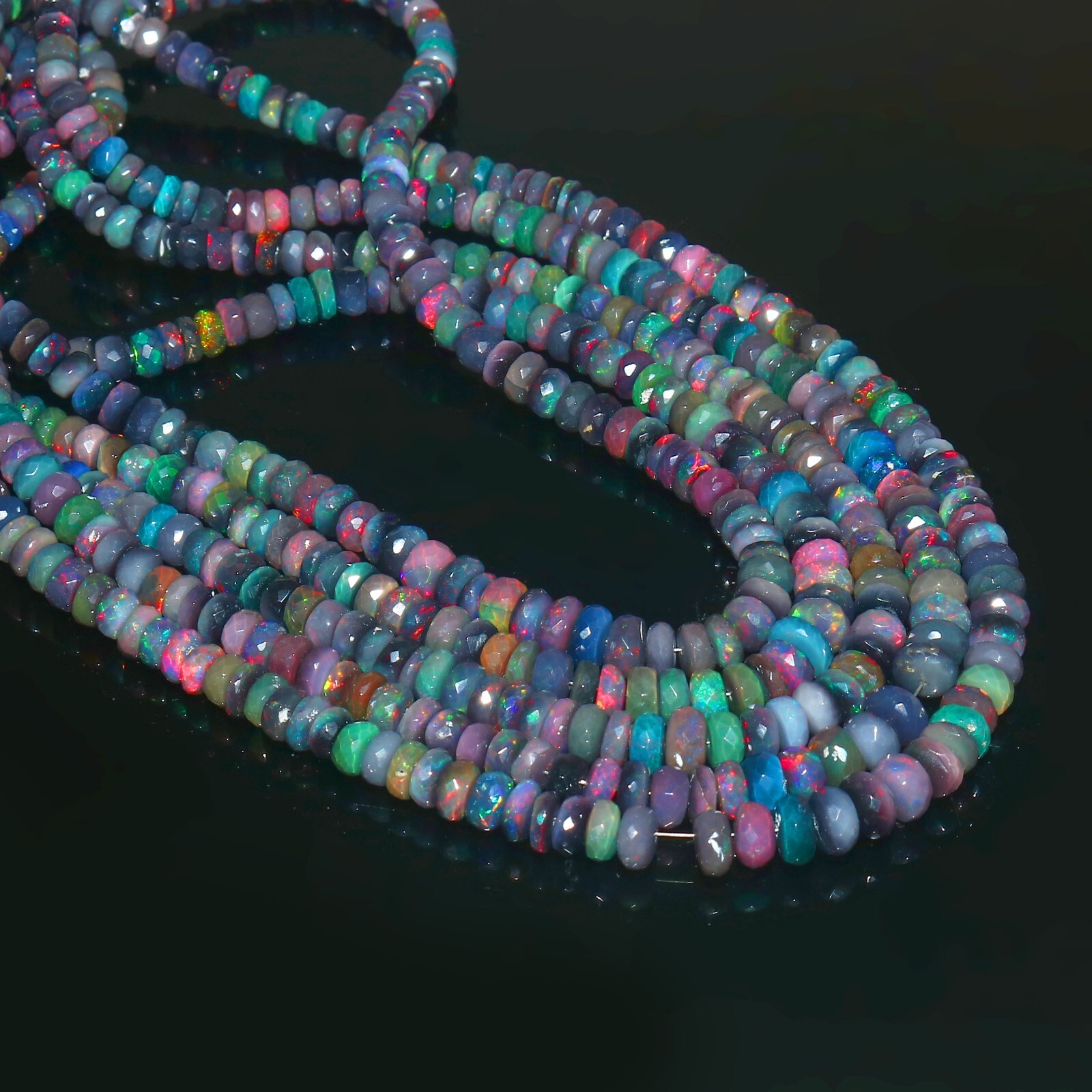 Beads FacetedOpal Natural Ethiopian Gemstone Strand Fire Rondelle Round Gift 516