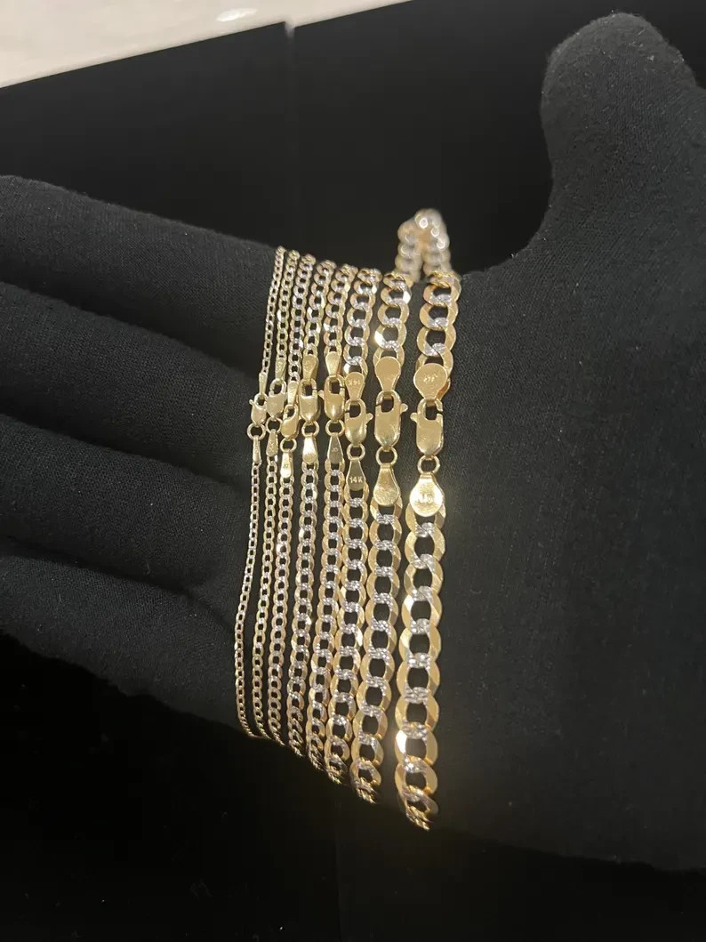 2mm-5.5mm Real 10K Yellow Gold Pave Cuban Curb Bracelet for Men’s & Women’s
