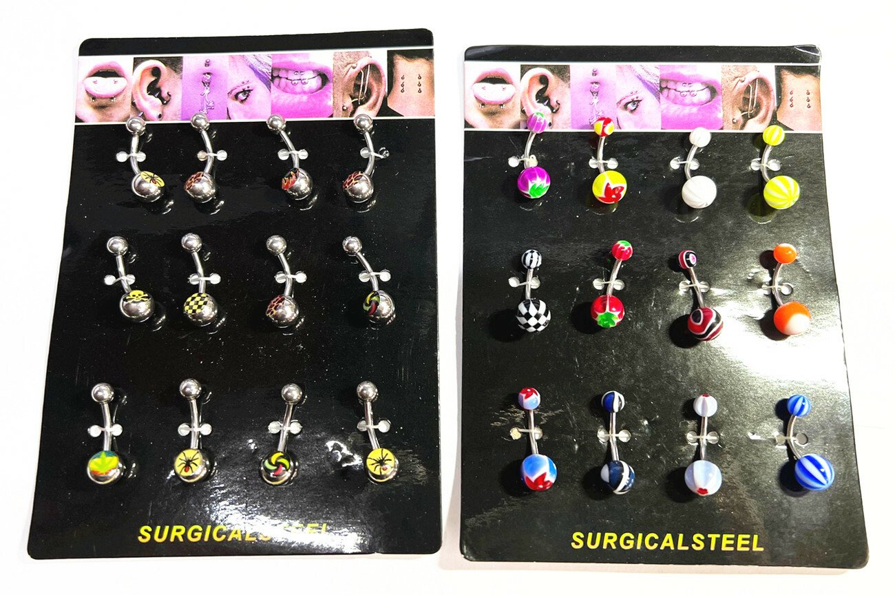12 Pcs 316l Surgical Steel Mixed Assorted Ball Belly Navel Barbell Body Piercing
