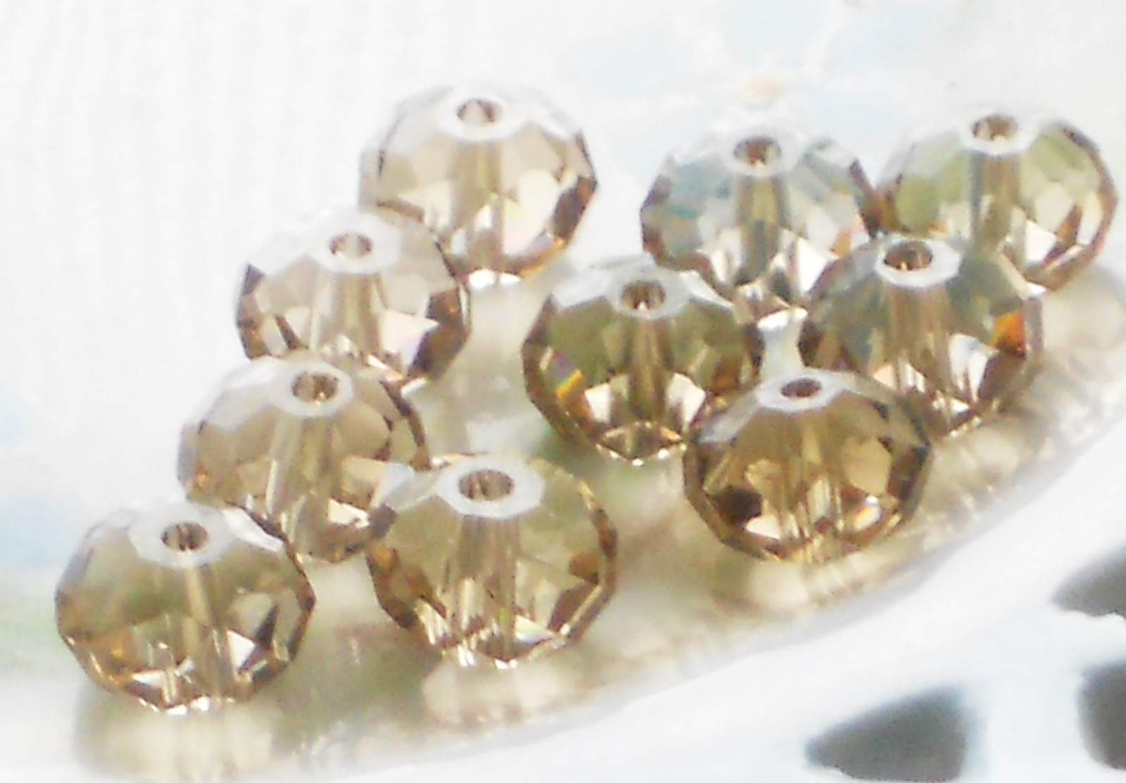 #881 Vintage Glass Beads Czech Republic Faceted Spacer Taupe Tan Crystal NOS