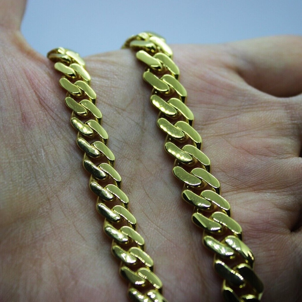 10K Yellow Gold Miami Cuban Monaco Chain 7.5-9mm Necklace Bracelet 7″-30″ Hollow