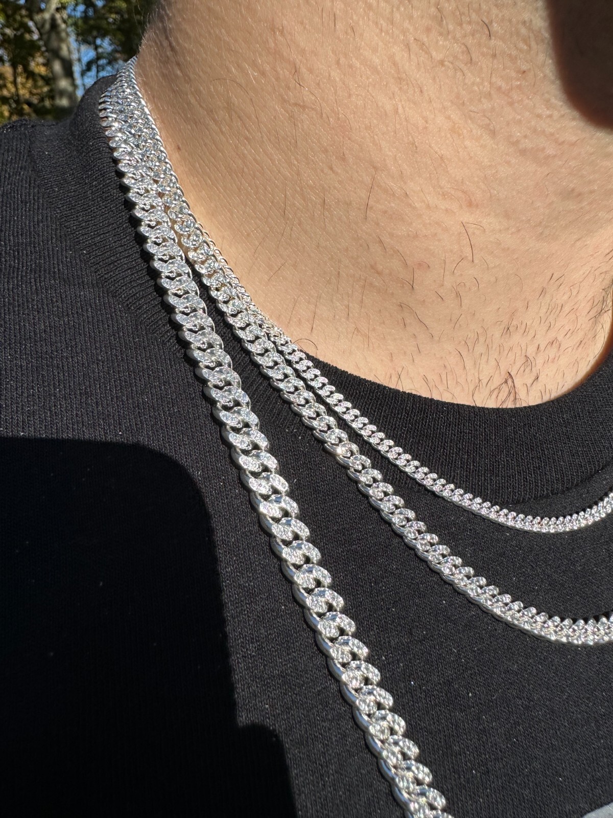 Miami Cuban Chain Diamond Cut Real 925 Sterling Silver Bracelet Necklace 3-7mm