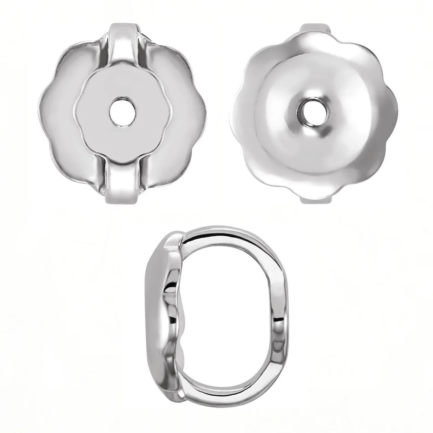 Earring Mountings 14K White Gold Round Cut Pre-Notched 4 Prong Screw Back-1 Pair