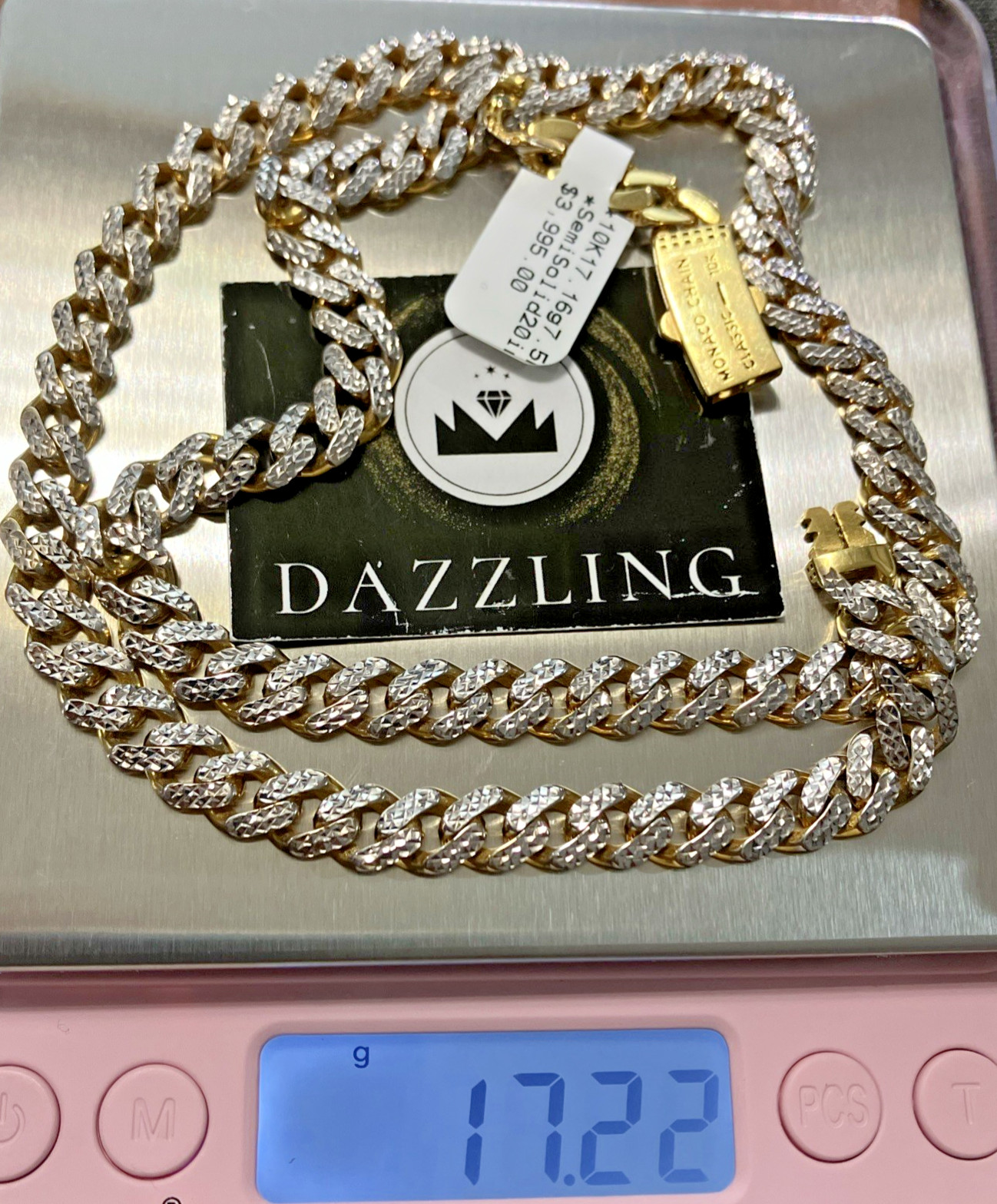 10kt Real Gold Cuban Chain 17.16Grams 7.5mm 20” Monaco Brand w/ Certificate Card