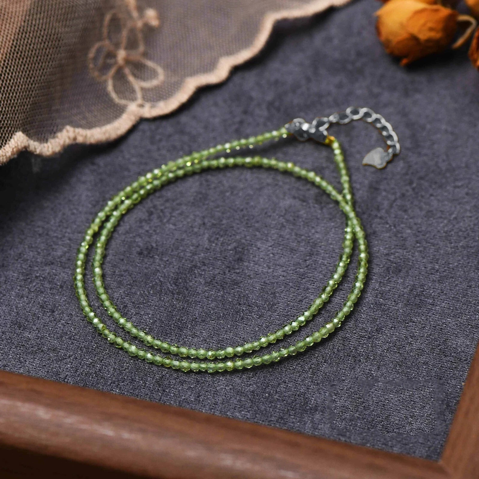 Delicate Peridot 2mm Faceted Rondelle Gemstone Beaded Healing Choker Necklace