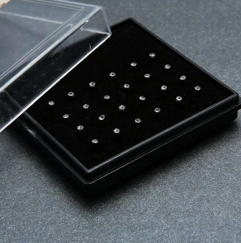 24pcs Crystal Nose Rings & Studs for Women Stainless Steel Piercing Jewelry