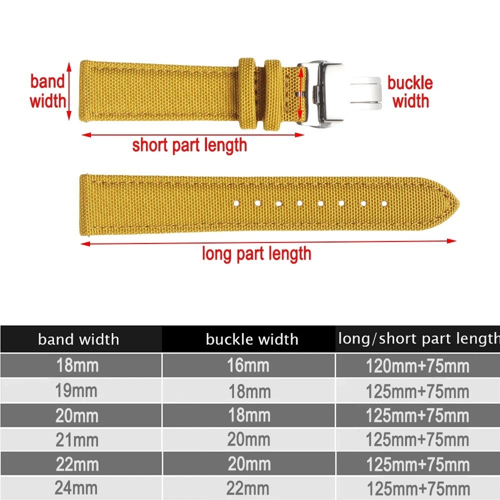 Nylon Sailcloth Watch Strap Butterfly Clasp Quick Release 18-24mm