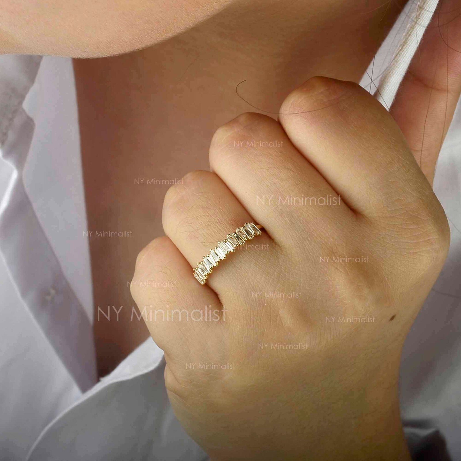 Natural Tapered Zig Zag Baguette Diamond Half Eternity Ring Solid 18K Gold Ring
