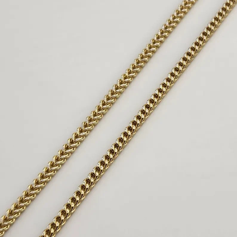 10K Yellow Gold Hollow Franco Bracelet Pave Link Real Gold Unisex 2mm 3mm 4mm
