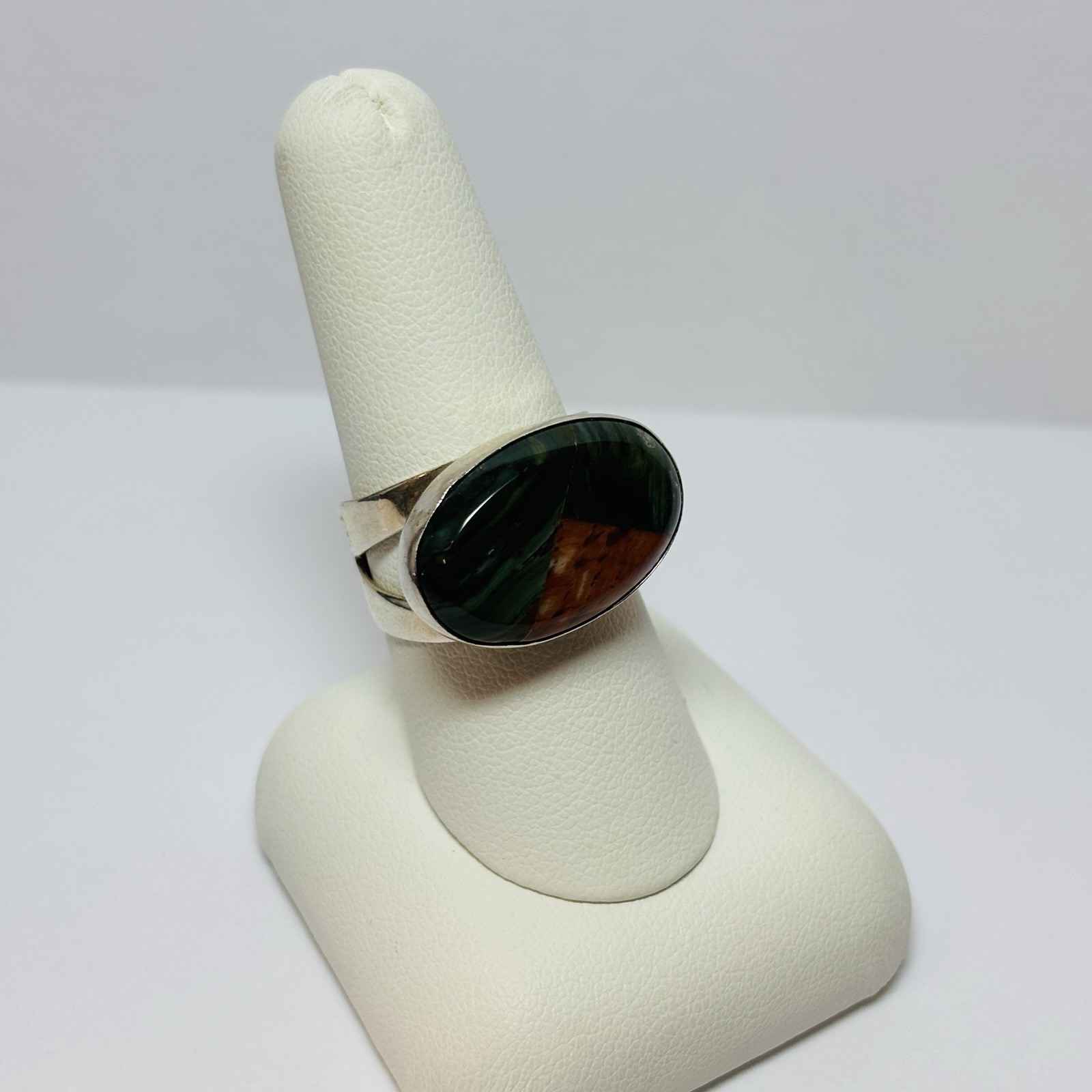 DTR Jay King Sterling 925 Silver Green Orange Oval Stone Ring Sz 8.75