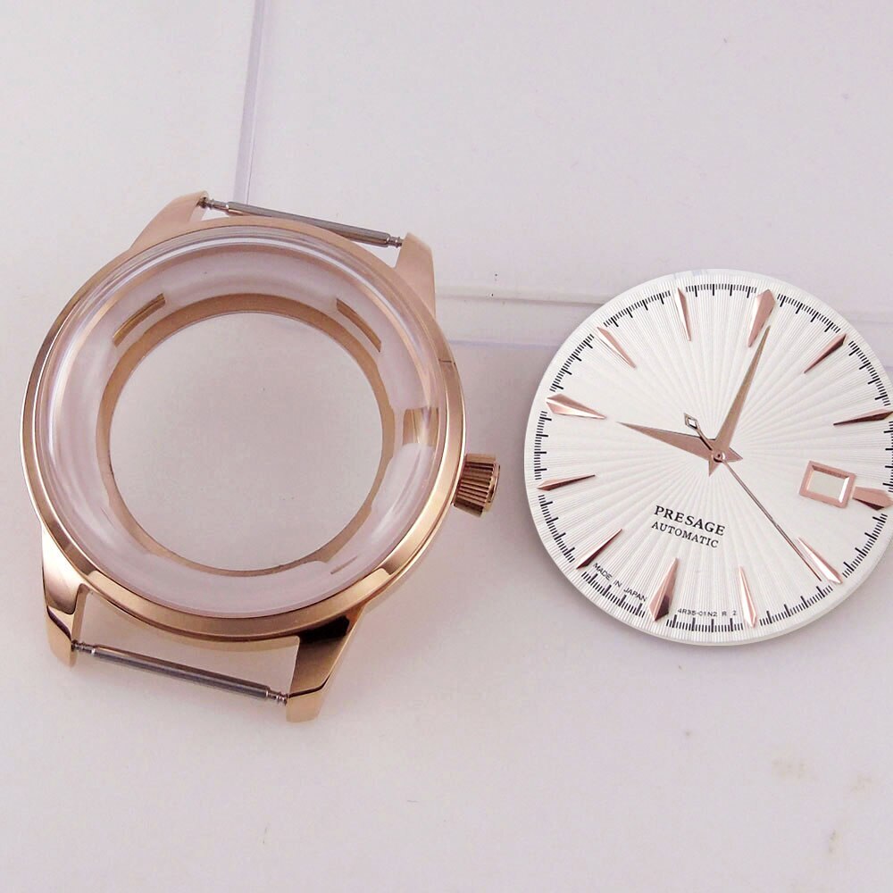 40mm Silver Rose Gold Watch Case Fit NH35 NH36 Black Blue 35mm Sunburst Dial