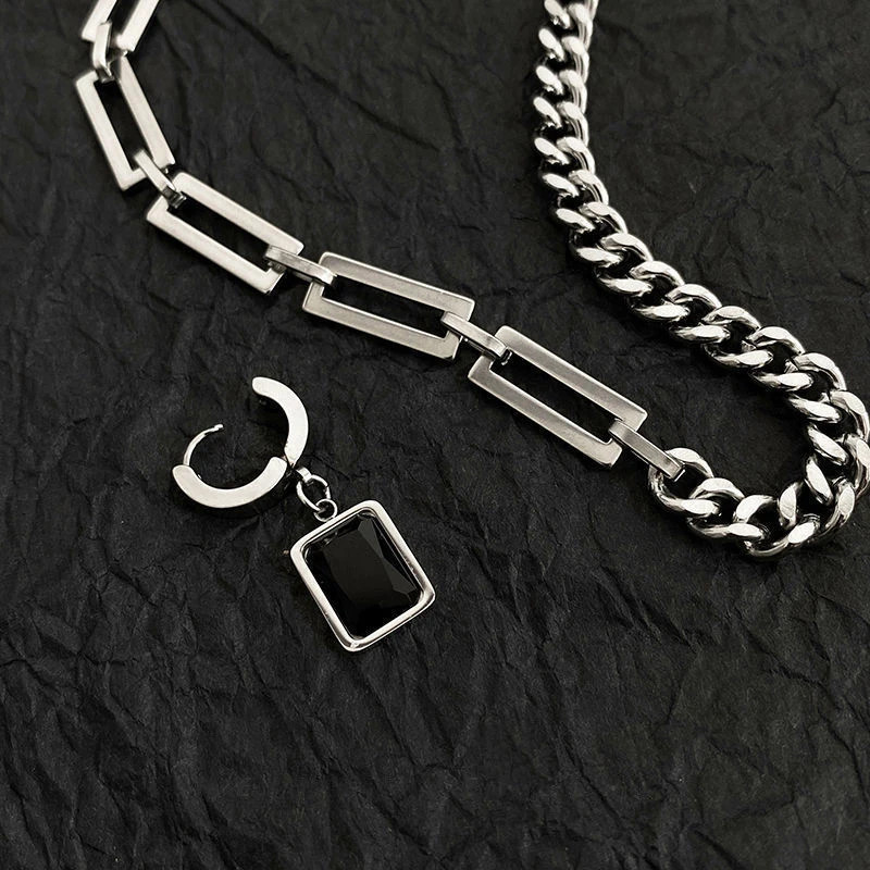 Hip Hop Stainless Steel Cross Necklace for Women Men Punk Double Layer Splicing