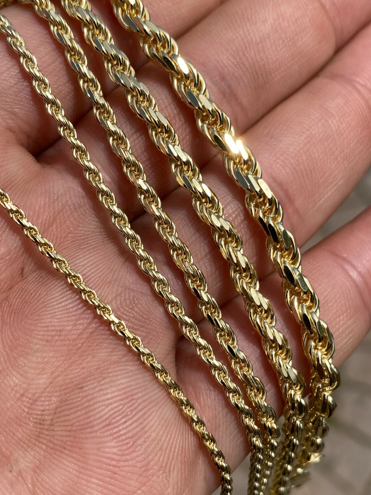 Men’s Women’s Real 14k Gold Plated Solid 925 Sterling Silver Rope Bracelet 2-6mm