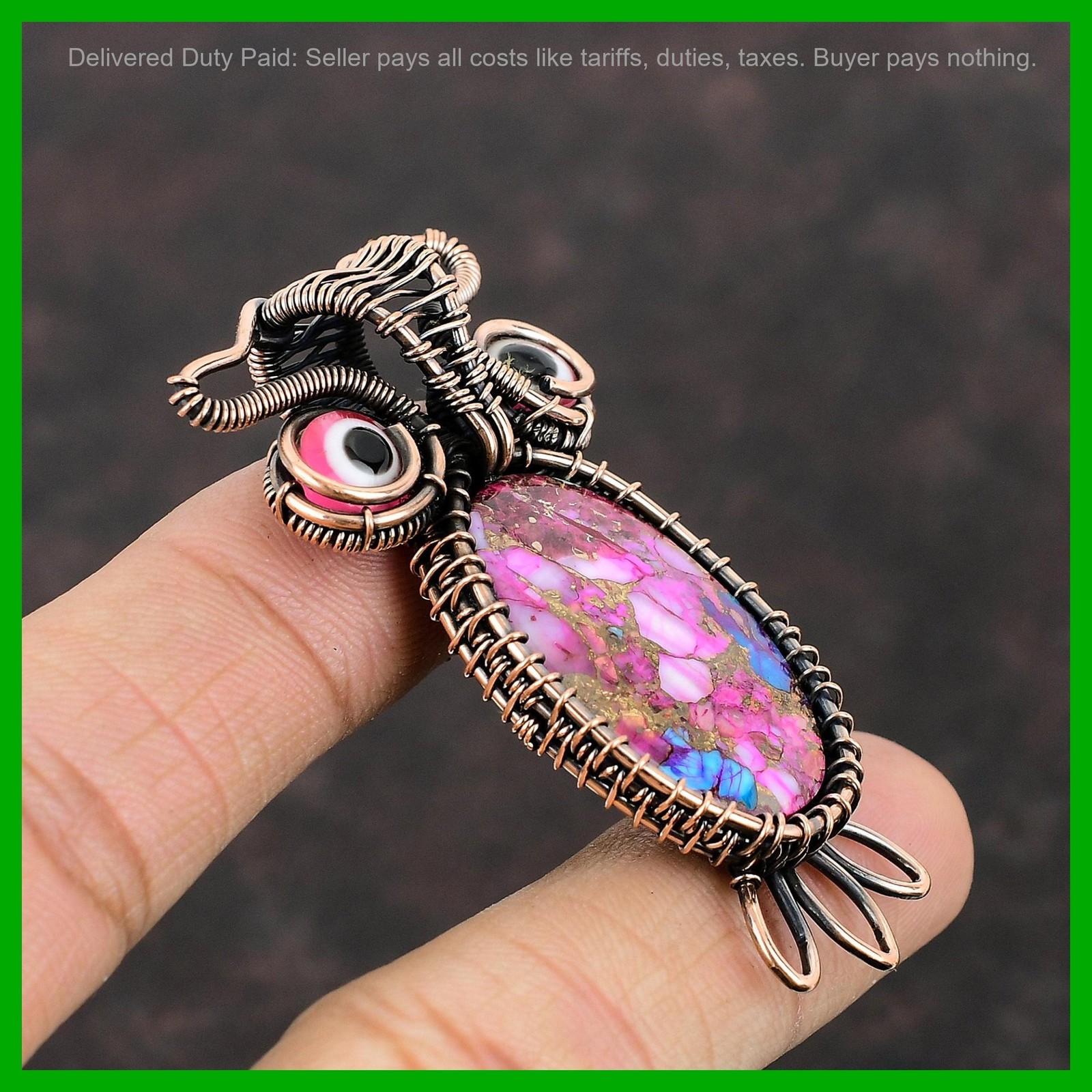 Copper Natural Kingman Pink Dahlia Turquoise Handcrafted Mother Pendant Jewelry