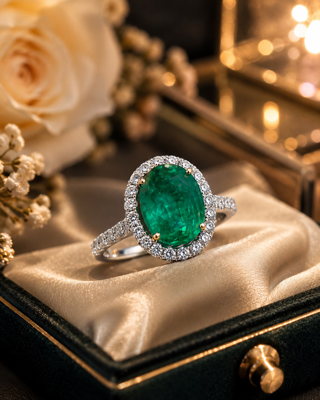 5.00 Ct Oval Cut Natural Emerald & Diamond Wedding Gift Ring 14k White Gold Sz 6