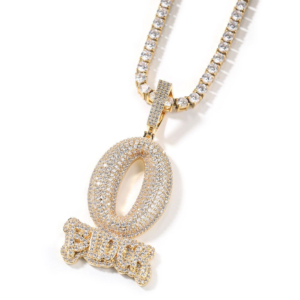 Hip Hop Art Letter “O-BLOCK” Pendant Necklace Bling Full Zircon Men Jewelry Gift