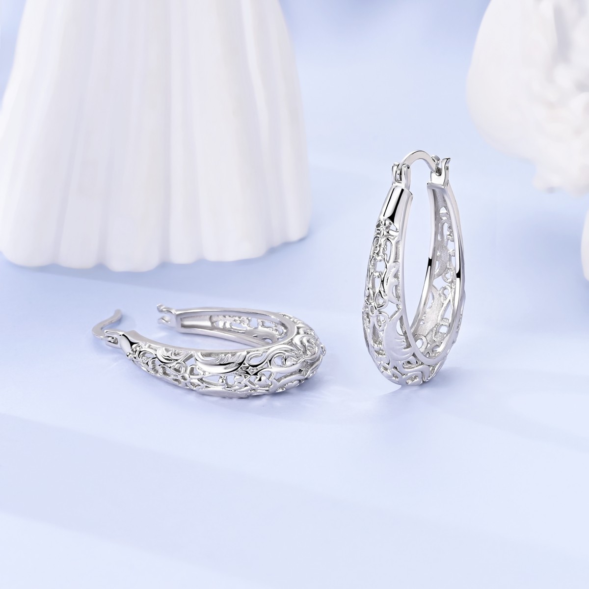 LAZA European 925 Sterling Silver Hoop Earrings Hollow Flower for Women Jewelry