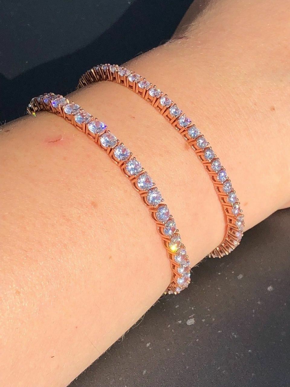 Tennis Bracelet Rose Gold Plated SOLID 925 Sterling Silver ITALY CZ Iced 3-5mm