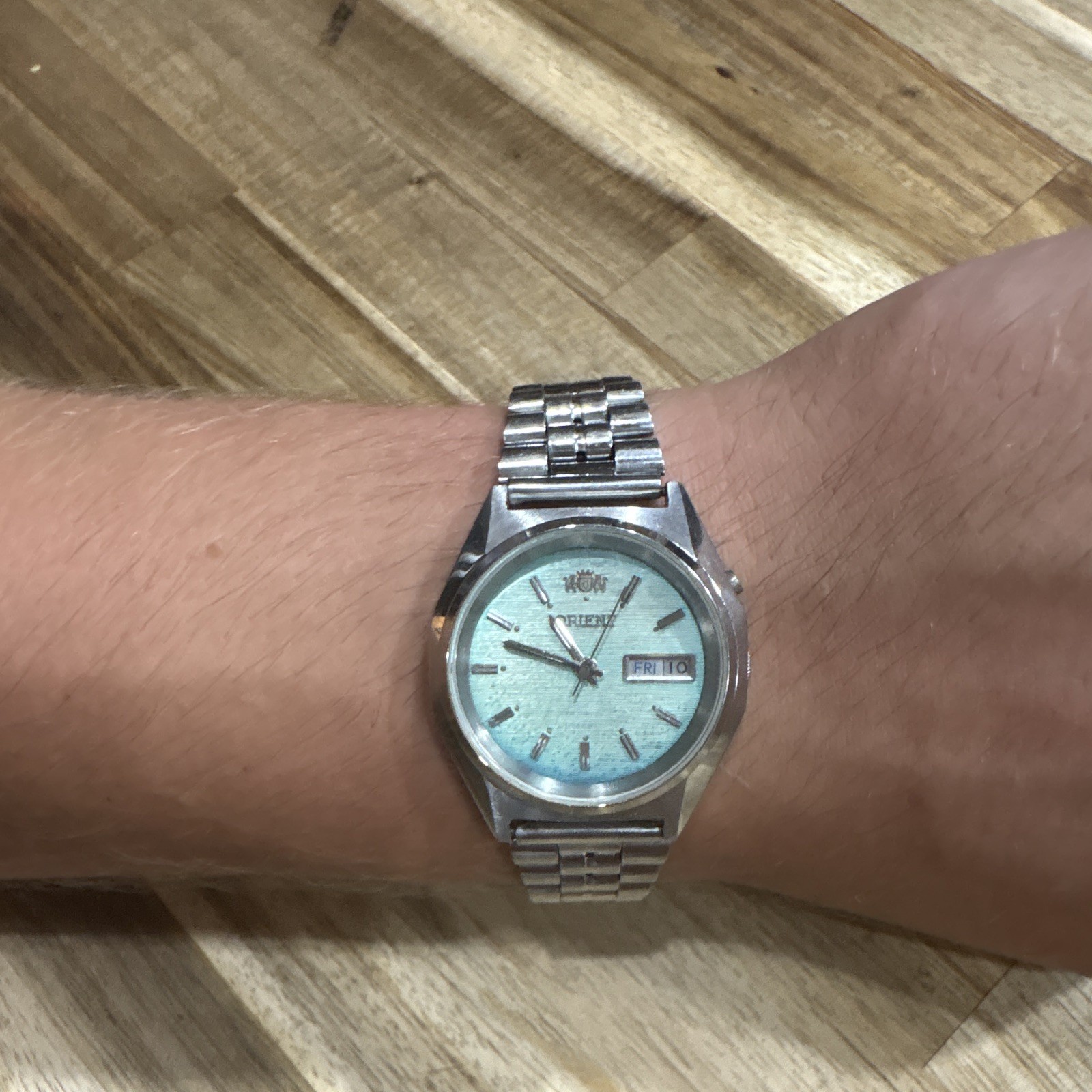 Orient TriStar Vintage Auto Day/Date Green Dial Silver Stainless Bracelet