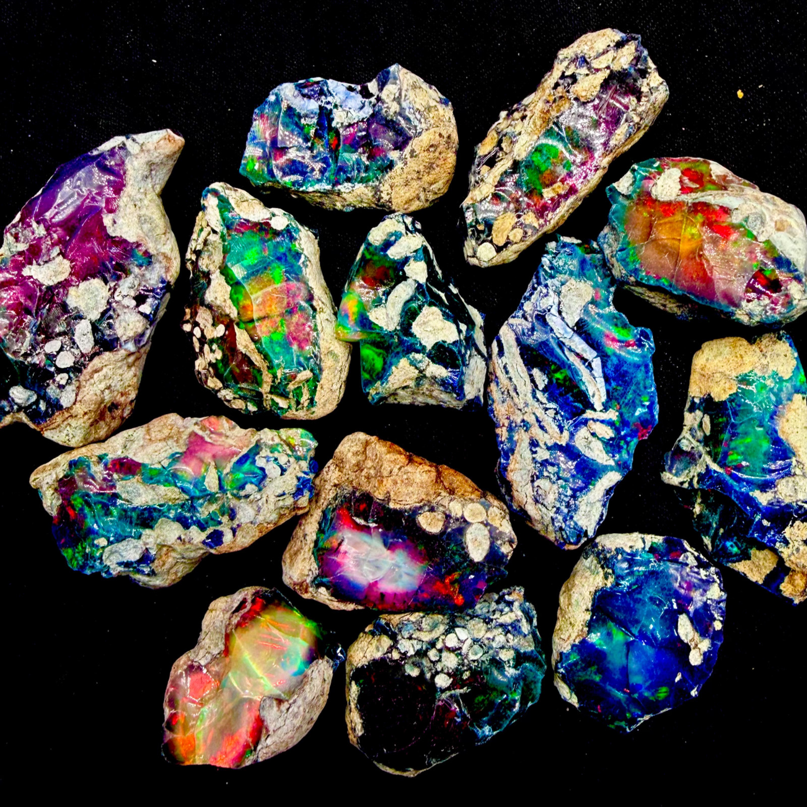 10 PCS Black Opal Rough Natural Ethiopian Raw multifire dry Opals Cutting Grade