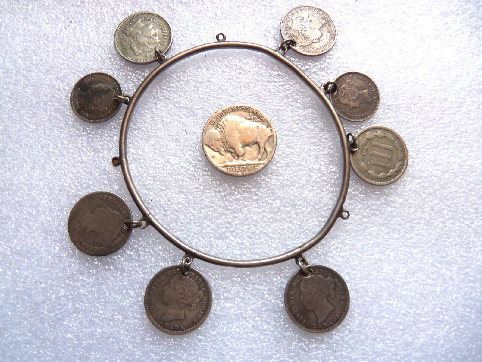 Vintage 0.900 Silver Coin Bracelet 3 Cent USA Canada or Scrap