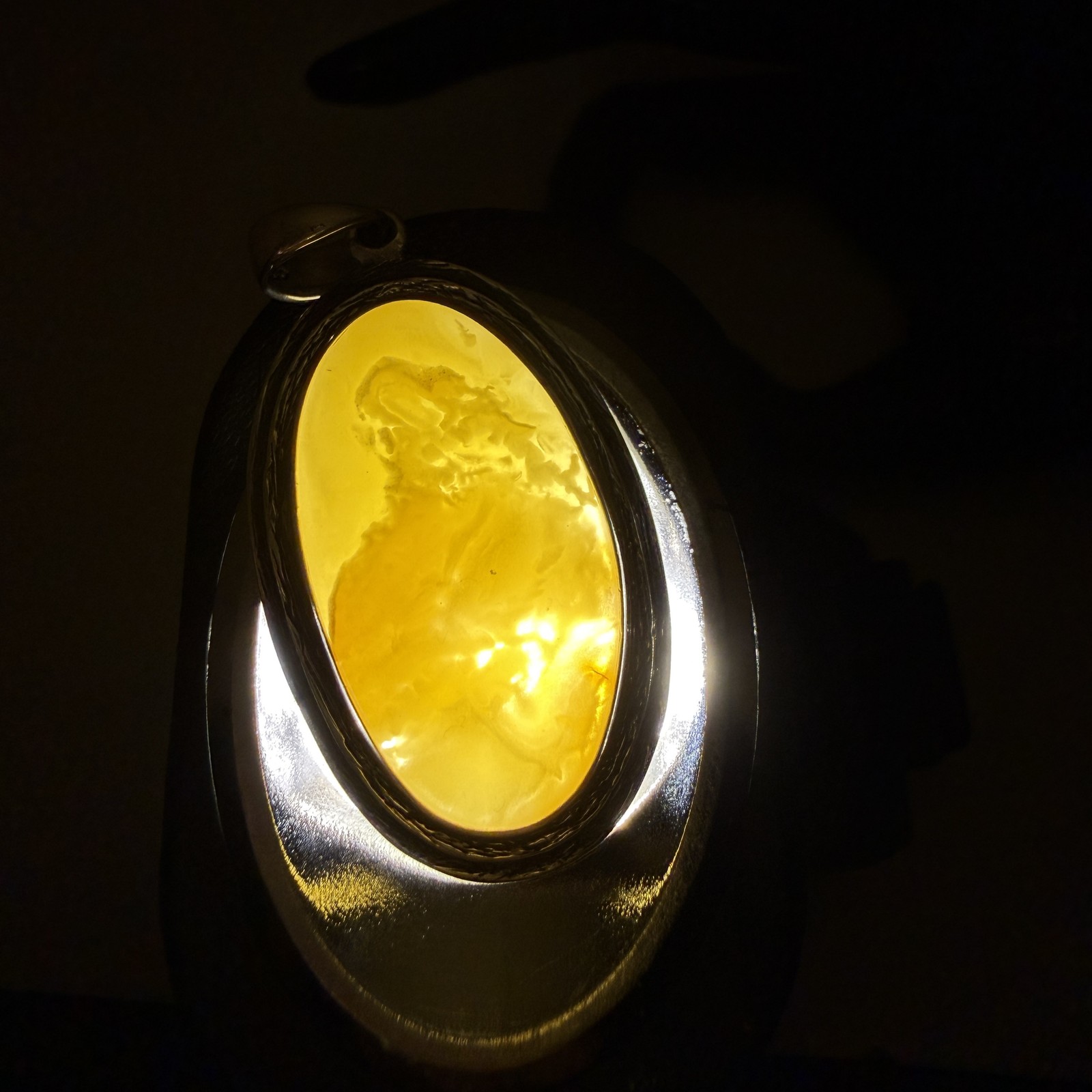 Silver landscape Whole Stone natural Amber Pendant 9.8g