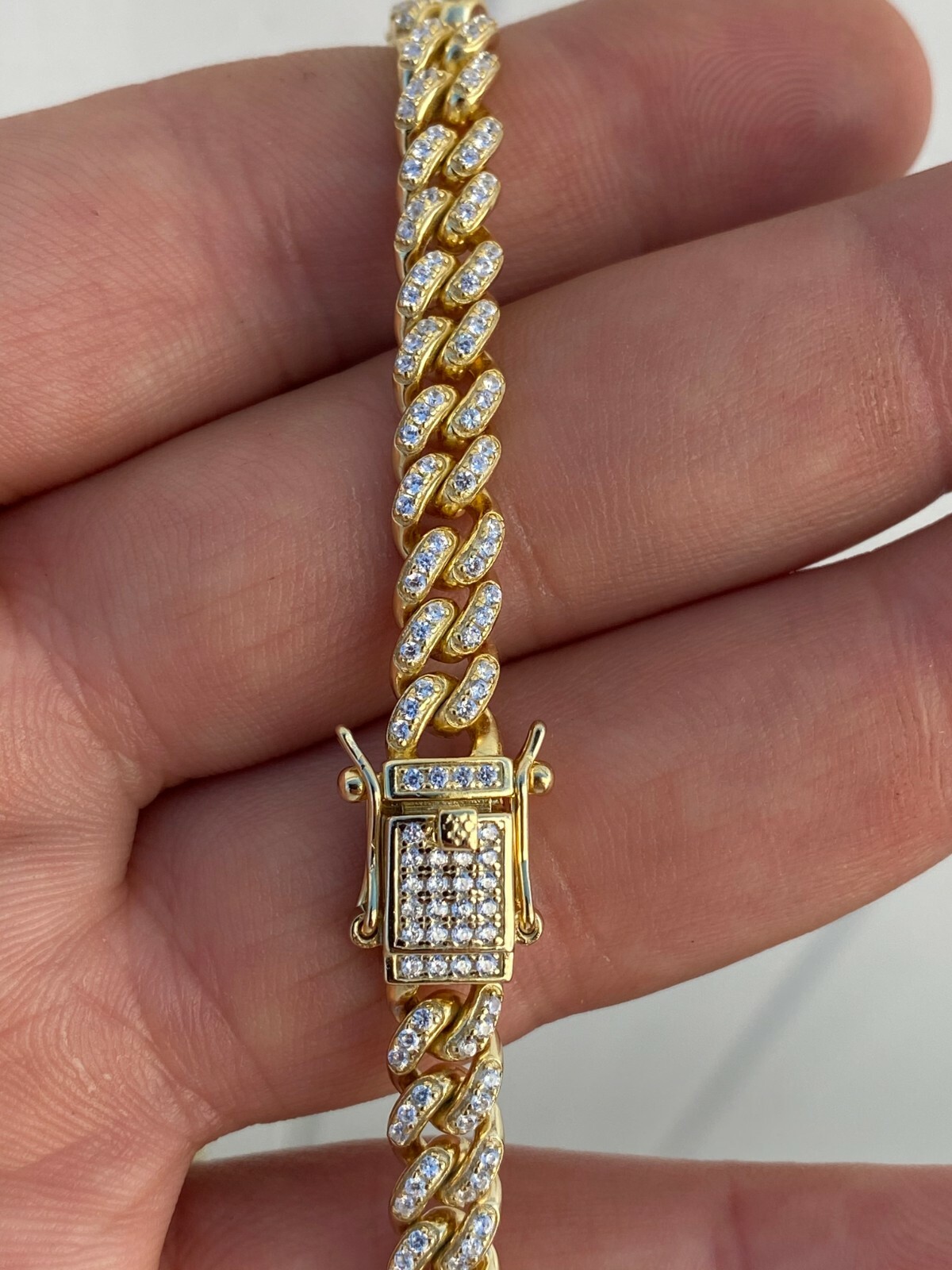 6mm Miami Cuban Iced 14k Gold Plated Solid 925 Silver Chain Necklace Men Ladies