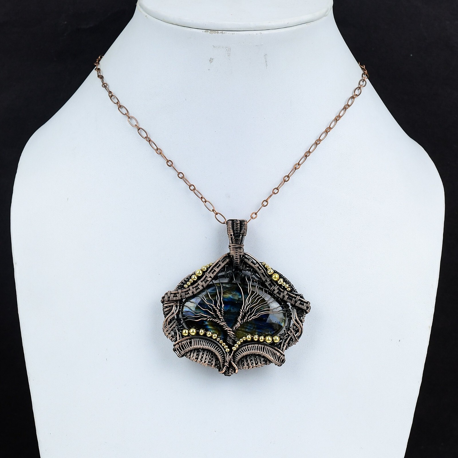 Labradorite Jewelry Copper Bestie Gift Wire Wrapped Tree Of Life Pendant 2.76″