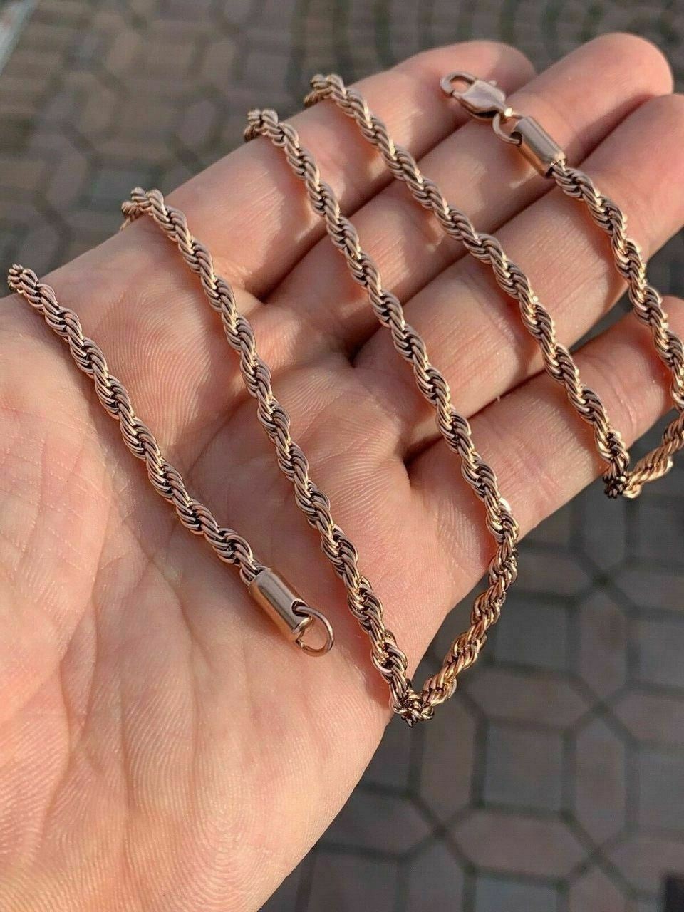 Rope Chain Yellow Rose Gold Plated Over Solid Stainless Steel – 2-6mm 18-30″