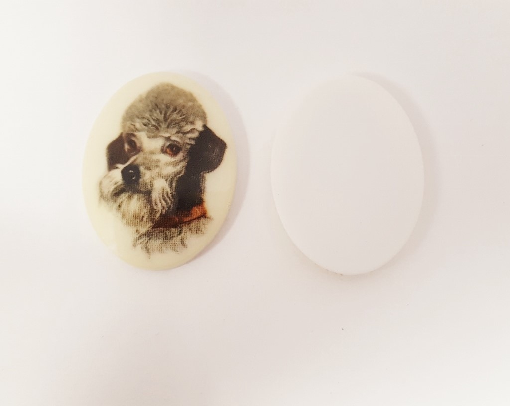 3 Vintage Grey Poodle Dog 40x30mm Oval German Acrylic Cabochon Cameos 123