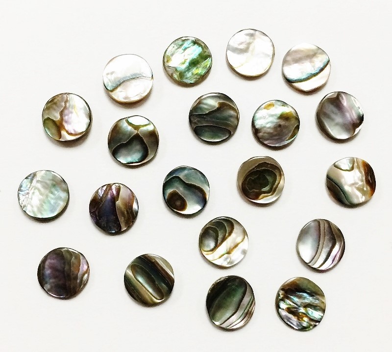 12 VINTAGE GENUINE ABALONE MOTHER OF PEARL PAUA SHELL 9mm. ROUND CABOCHONS 1246