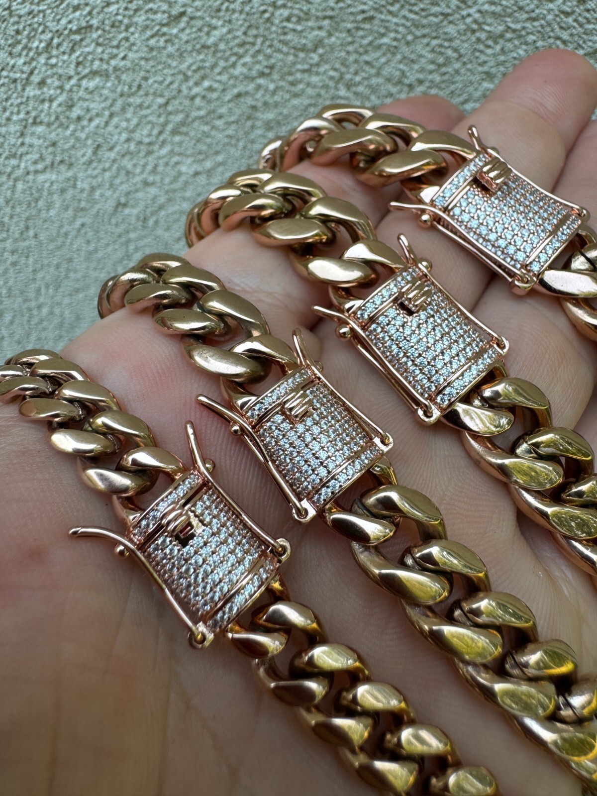 Miami Cuban Link Chain W. 1ct CZ Iced Clasp 14k Rose Gold Plated Stainless Steel