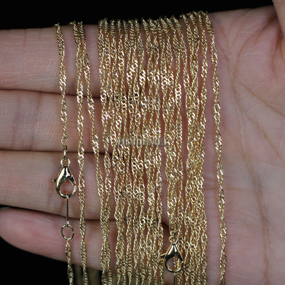 Wholesale 10pcs/lot 2mm KC Gold Color Water Wave Chain Necklaces 16″ 18″ 20″ 24″