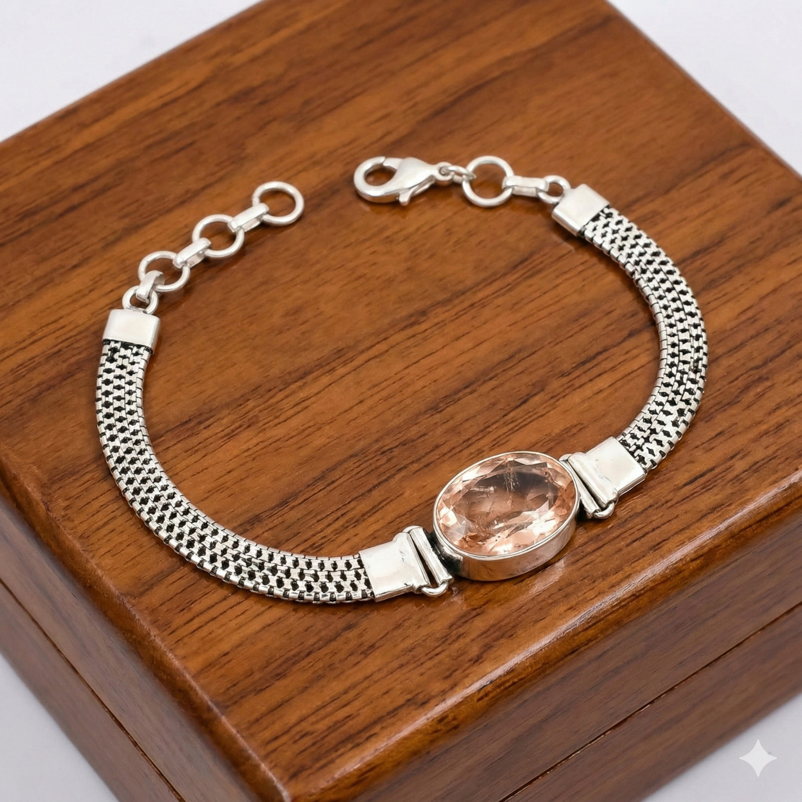 Peach Morganite Gemstone Handmade 925 Sterling Silver Jewelry Chain Bracelet